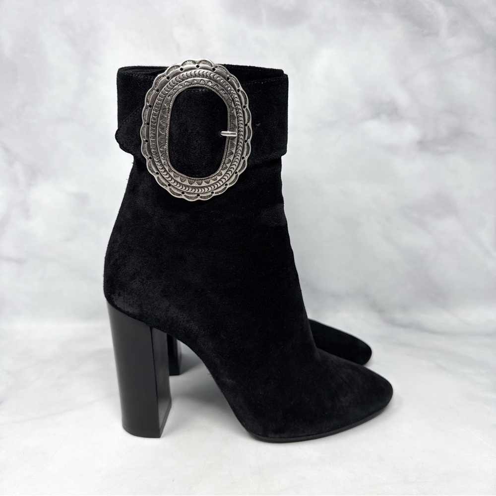 Saint Laurent Joplin Western Embellished Suede Block Heel Ankle Boots Black 35.5 - Picture 4 of 15